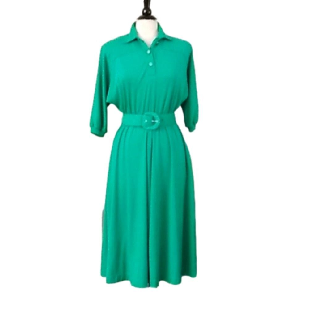 Vintage Shirt Dress Full Skirt  Rockabilly Dress - Kelly Green